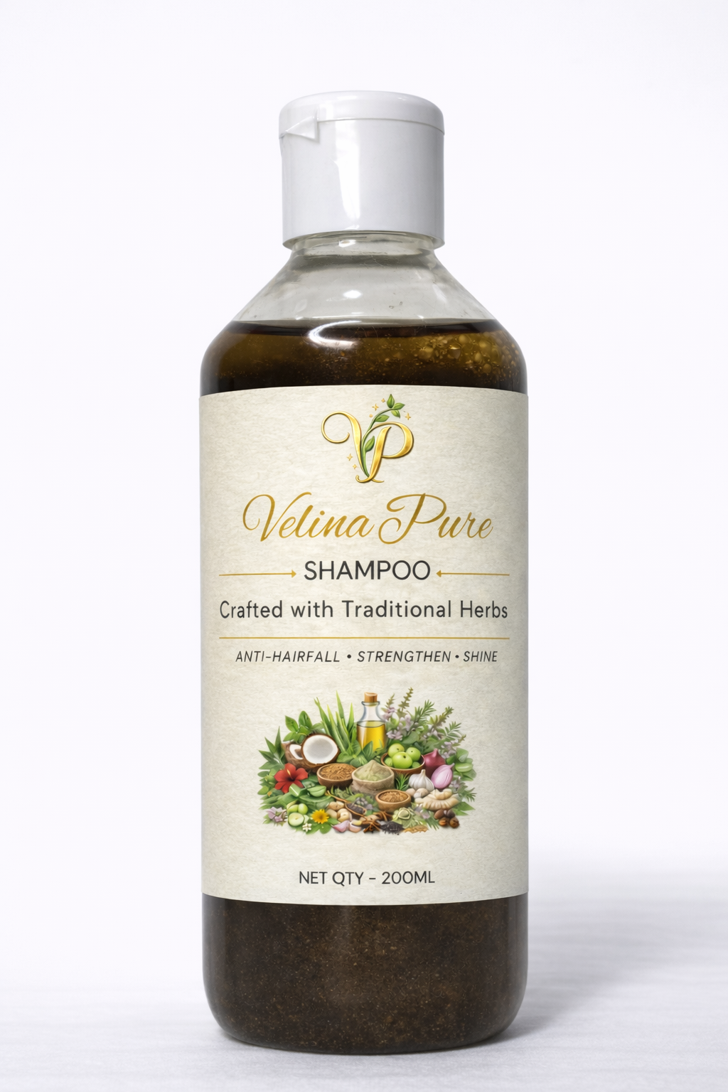 Vetina Pure shampoo bottle with label on a white background